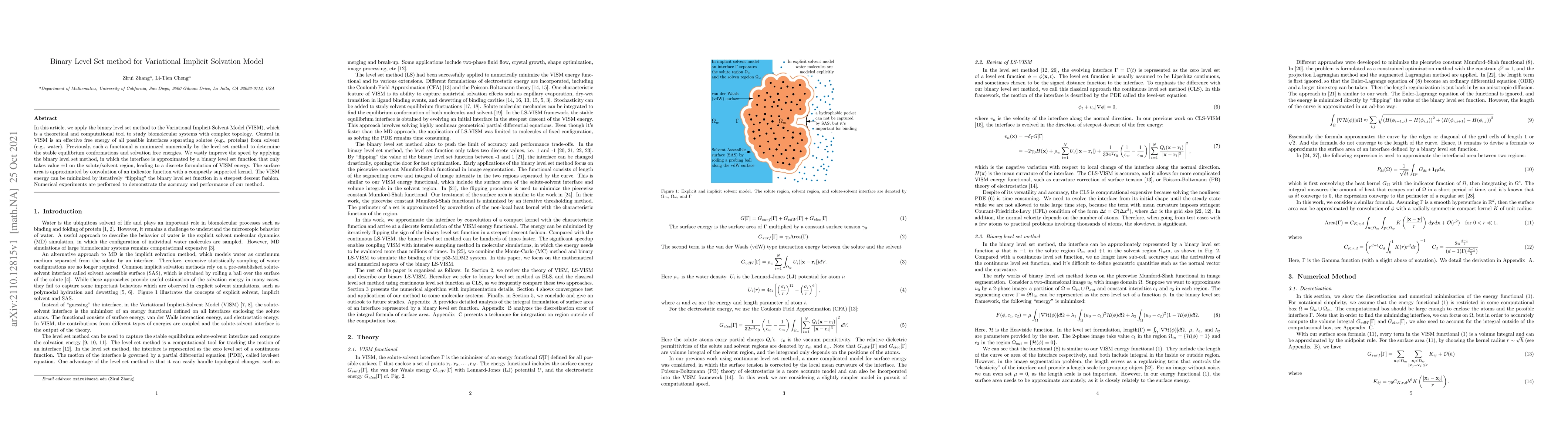 Thumbnail for Binary Level Set Method for Variational Implicit Solvation Model