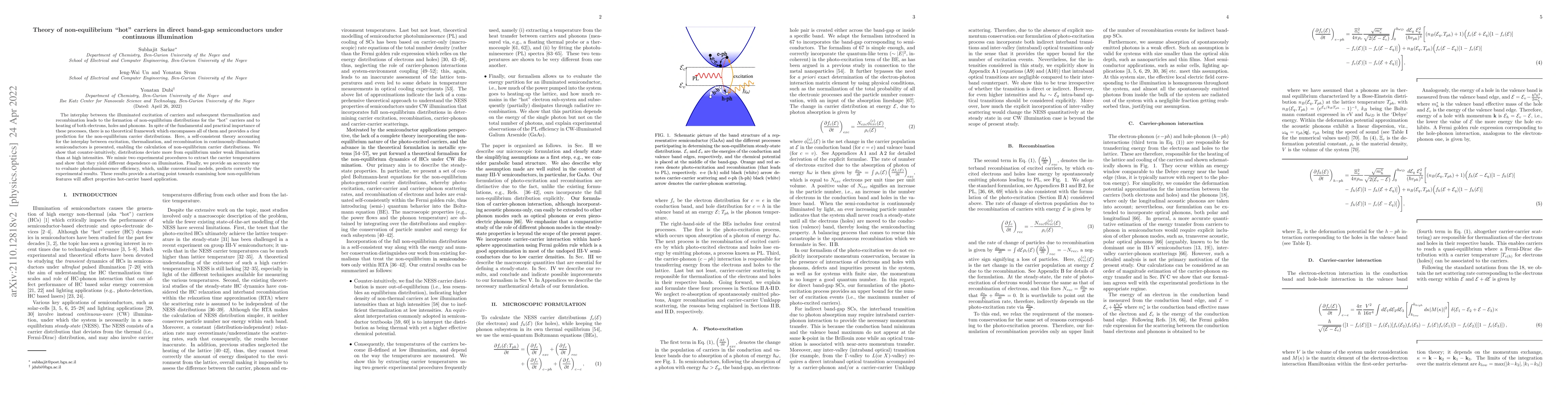 Thumbnail for Theory of Non-equilibrium "Hot" Carriers in Direct Band-gap
  Semiconductors Under Continuous Illumination