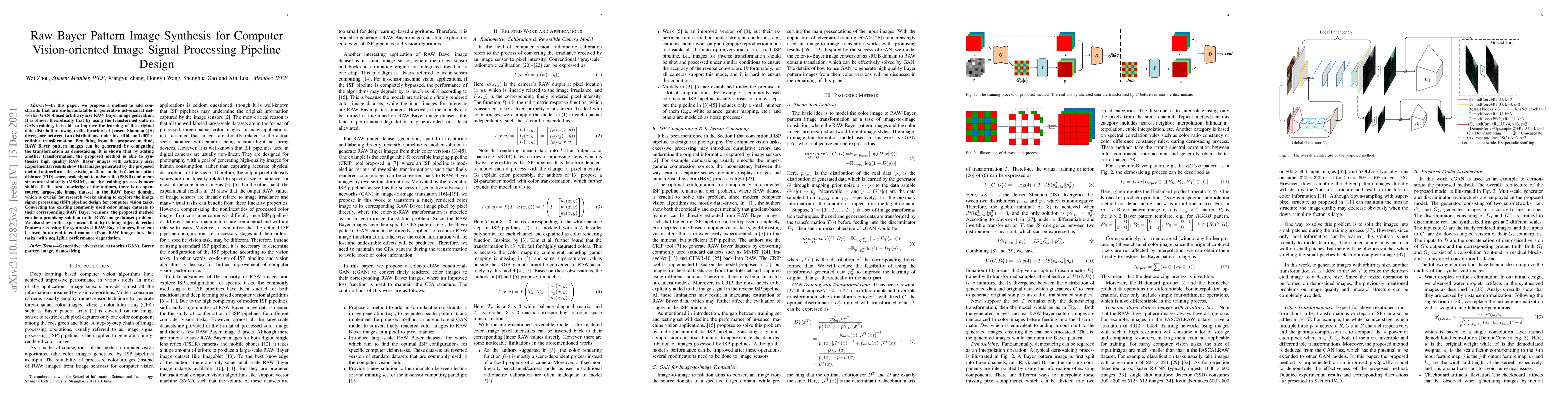 Thumbnail for Raw Bayer Pattern Image Synthesis for Computer Vision-oriented Image
  Signal Processing Pipeline Design
