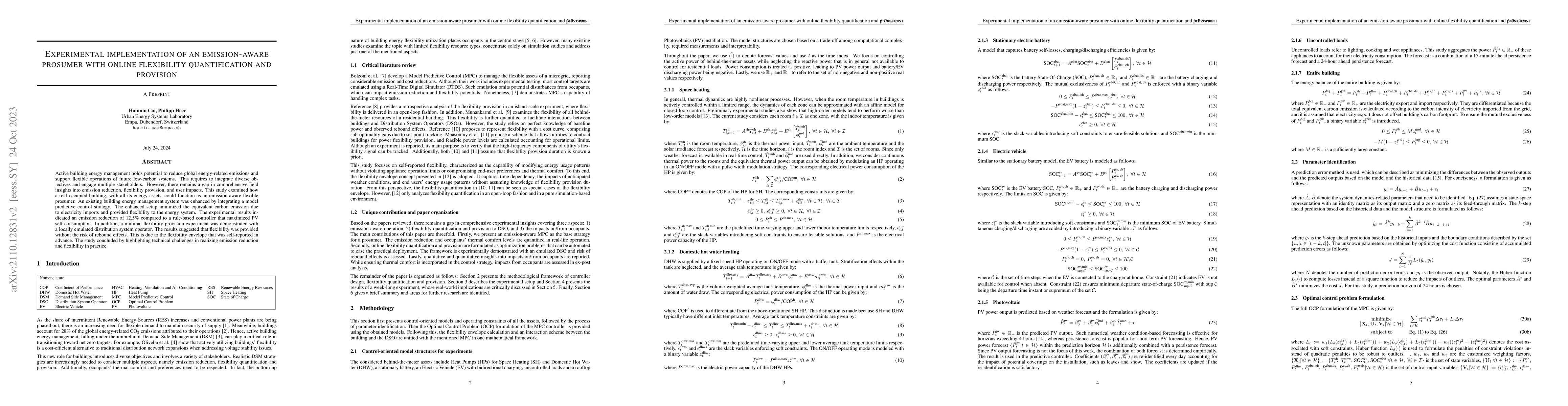 Thumbnail for Experimental implementation of an emission-aware prosumer with online
  flexibility quantification and provision