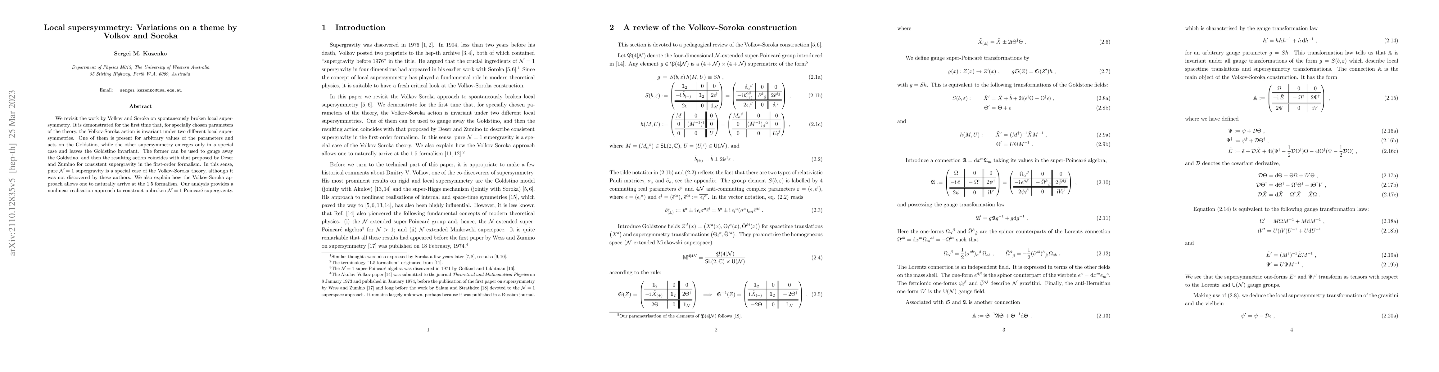 Thumbnail for Local supersymmetry: Variations on a theme by Volkov and Soroka
