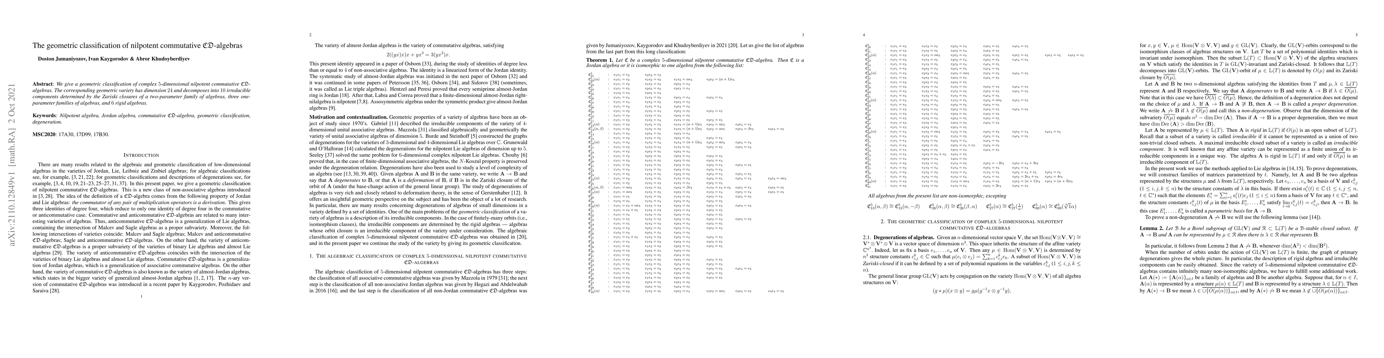 Thumbnail for The geometric classification of nilpotent commutative
  $\mathfrak{CD}$-algebras