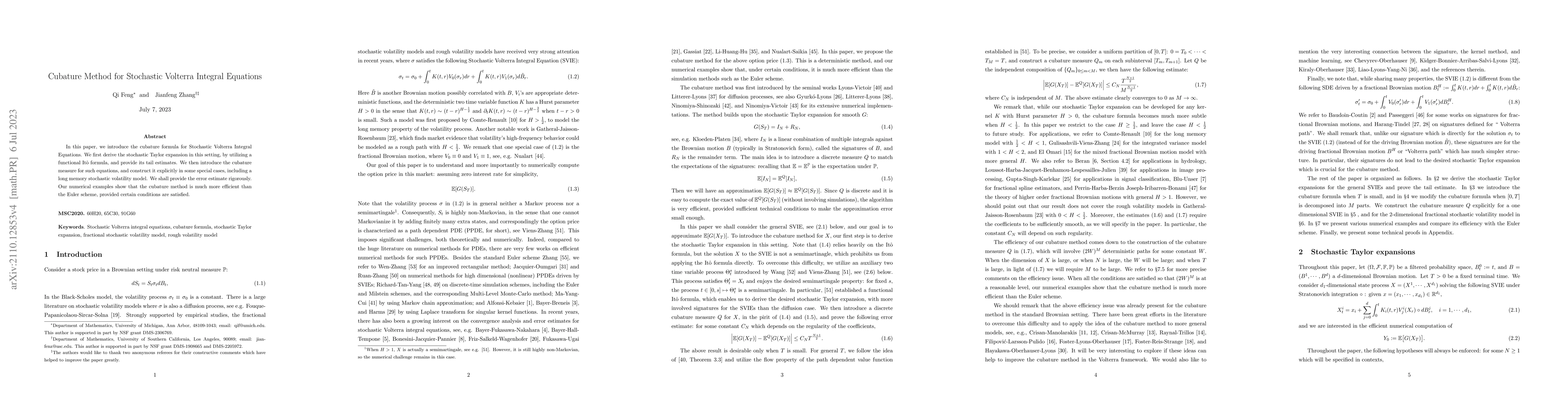 Thumbnail for Cubature Method for Stochastic Volterra Integral Equations