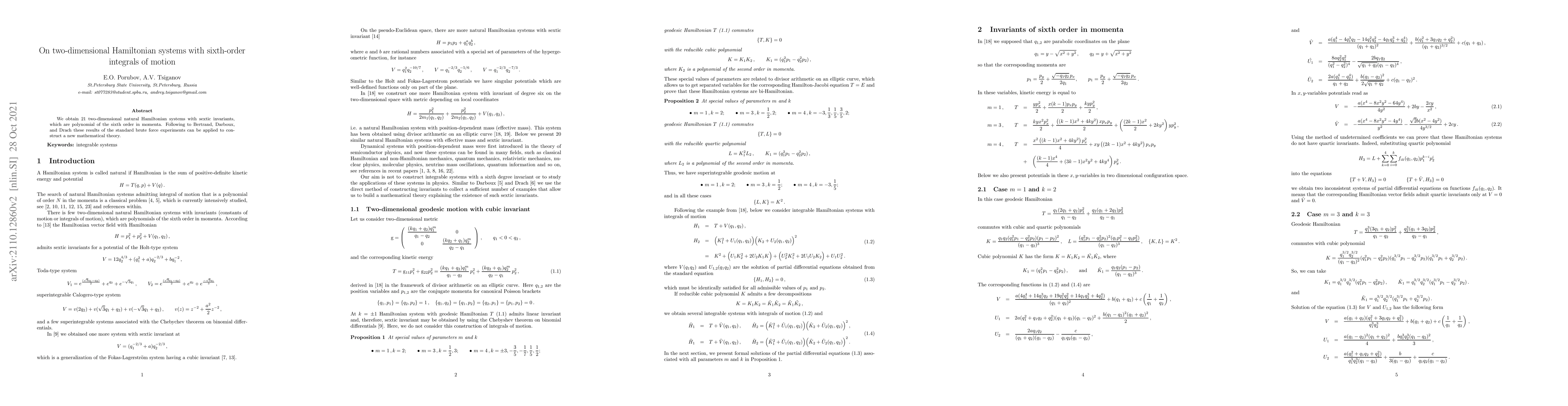 Thumbnail for On two-dimensional Hamiltonian systems with sixth-order integrals of
  motion
