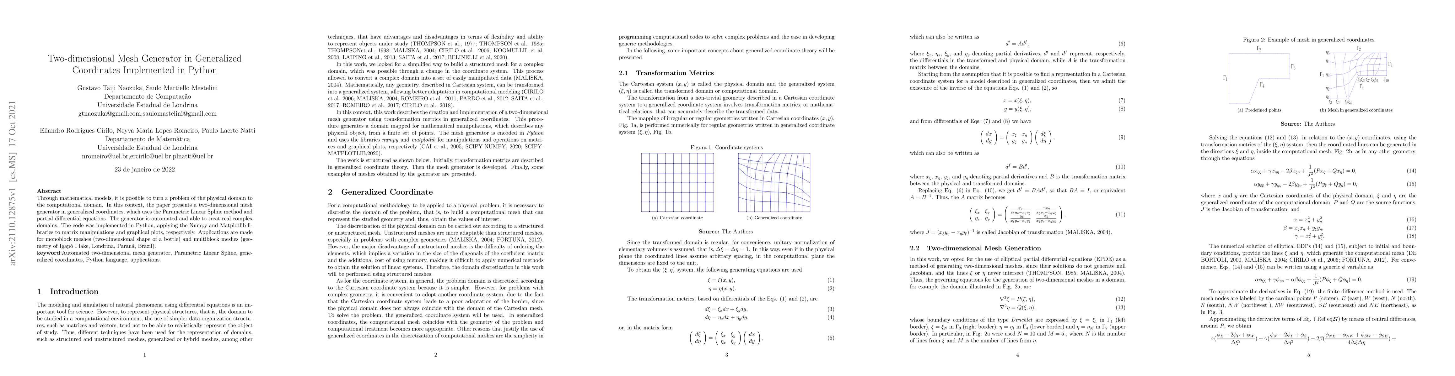 Thumbnail for Two-dimensional mesh generator in generalized coordinates implemented in
  Python