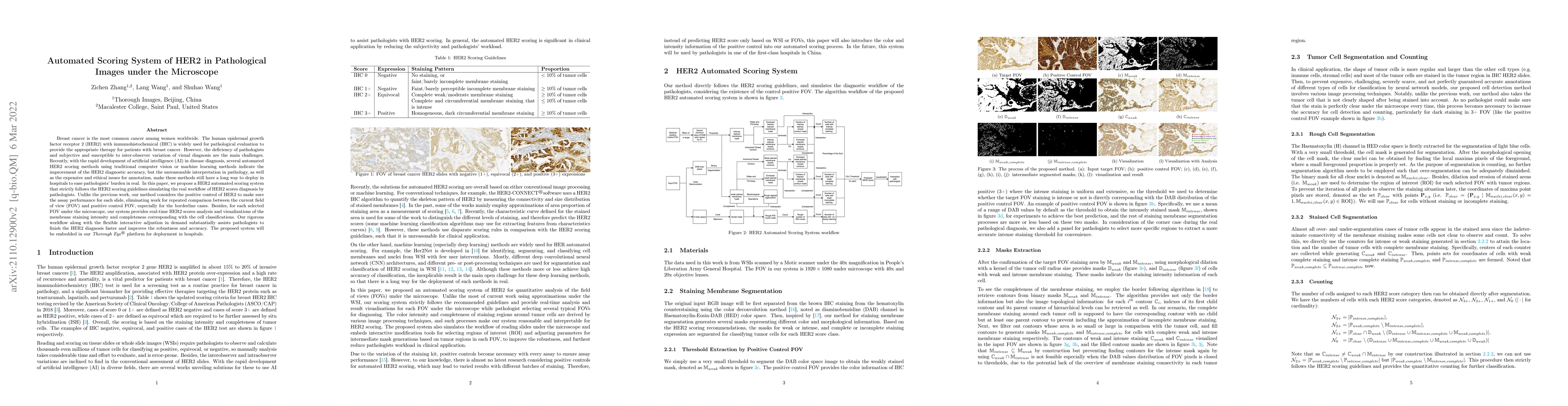 Thumbnail for Automated Scoring System of HER2 in Pathological Images under the
  Microscope