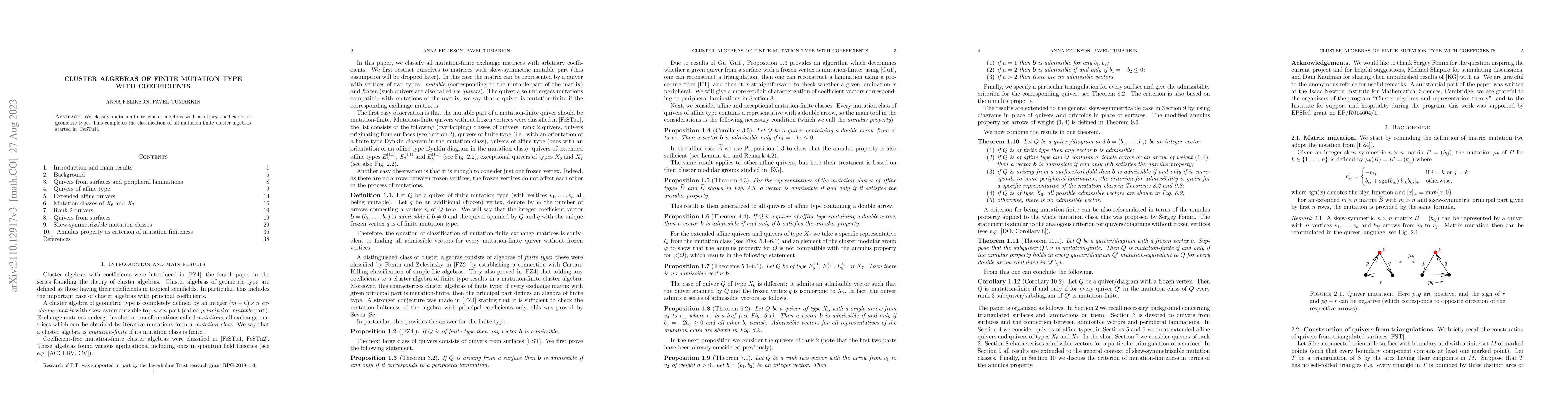 Thumbnail for Cluster algebras of finite mutation type with coefficients