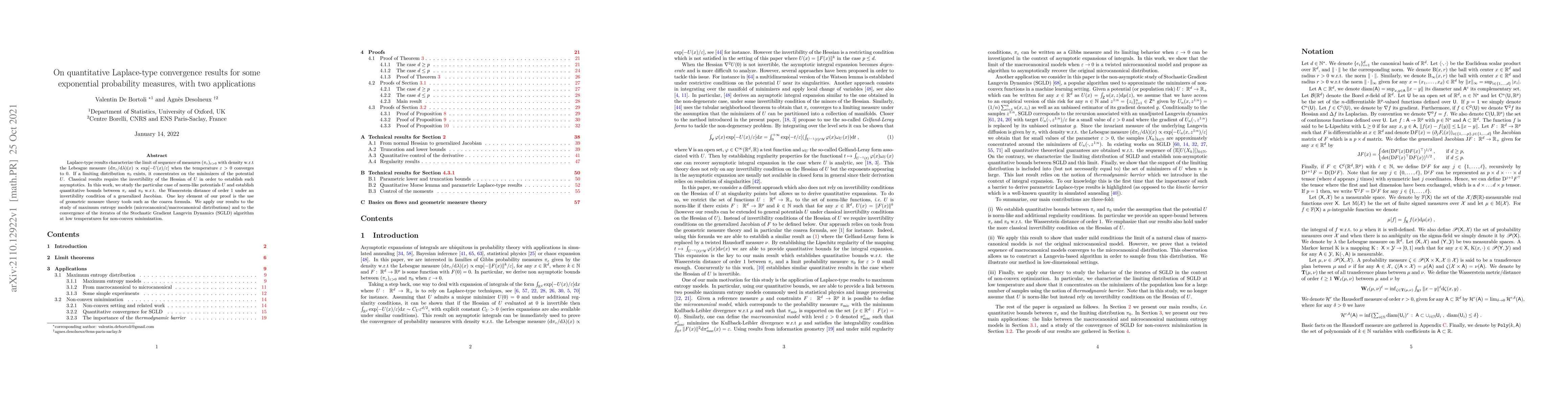 Thumbnail for On quantitative Laplace-type convergence results for some exponential
  probability measures, with two applications
