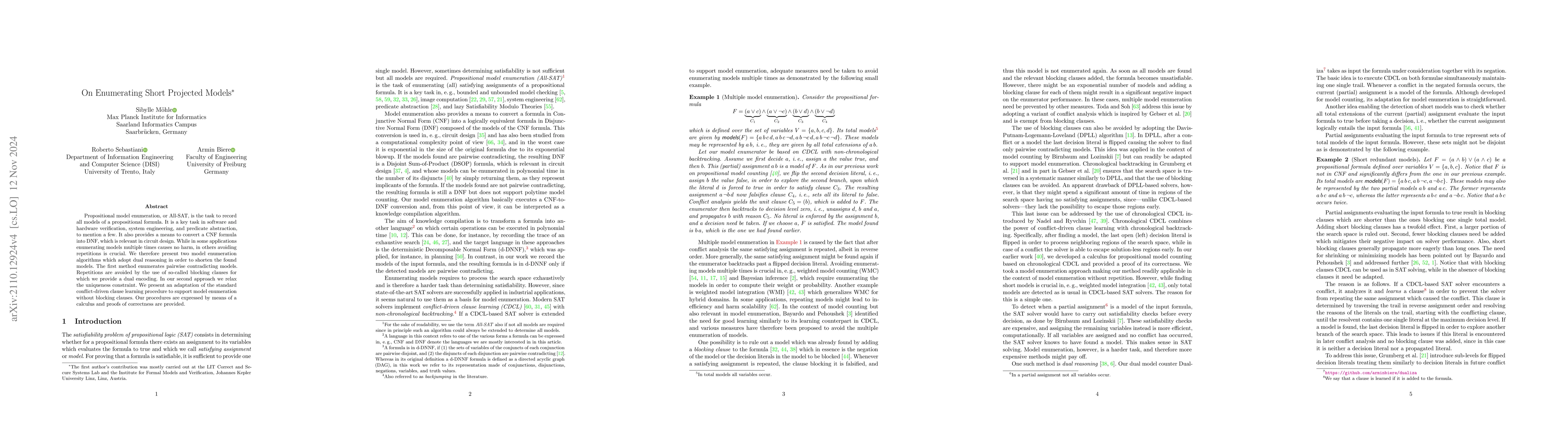 Thumbnail for On Enumerating Short Projected Models