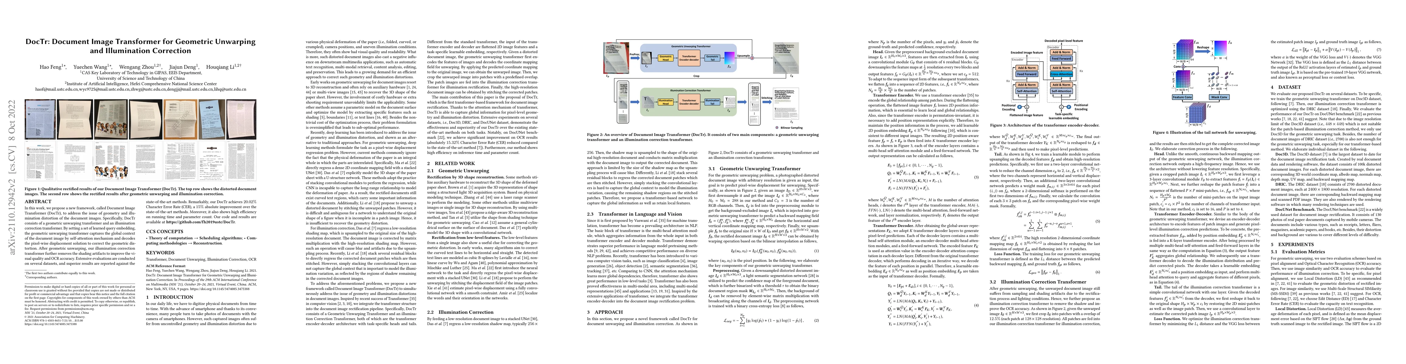 Thumbnail for DocTr: Document Image Transformer for Geometric Unwarping and
  Illumination Correction