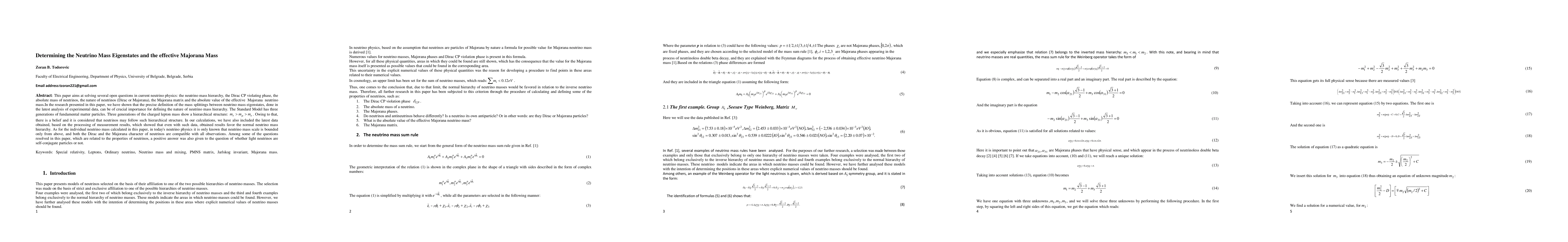 Thumbnail for Determining the Neutrino Mass Eigenstates and the effective Majorana
  Mass
