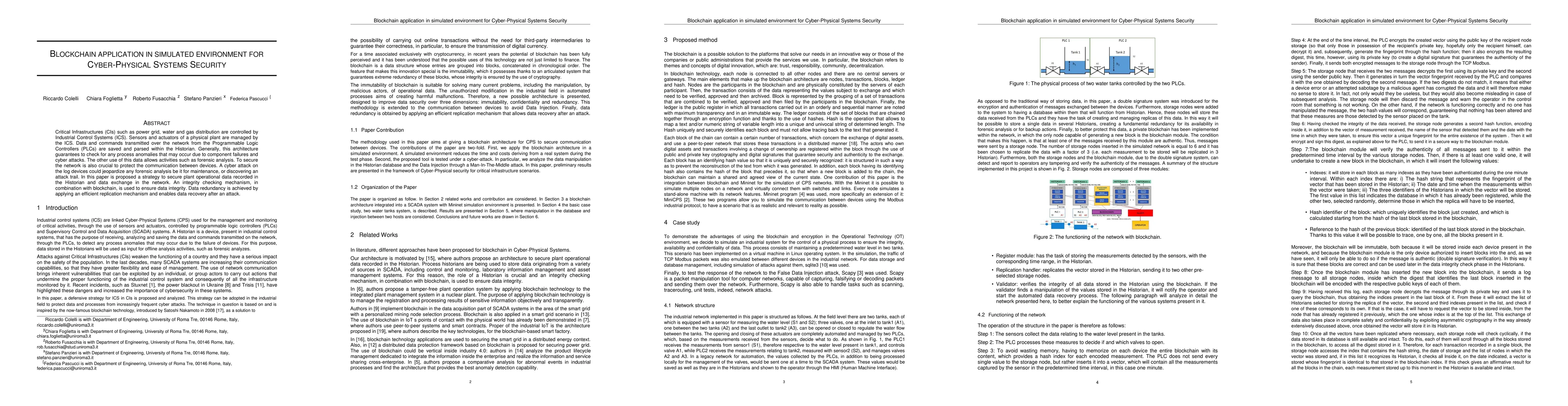 Thumbnail for Blockchain application in simulated environment for Cyber-Physical
  Systems Security