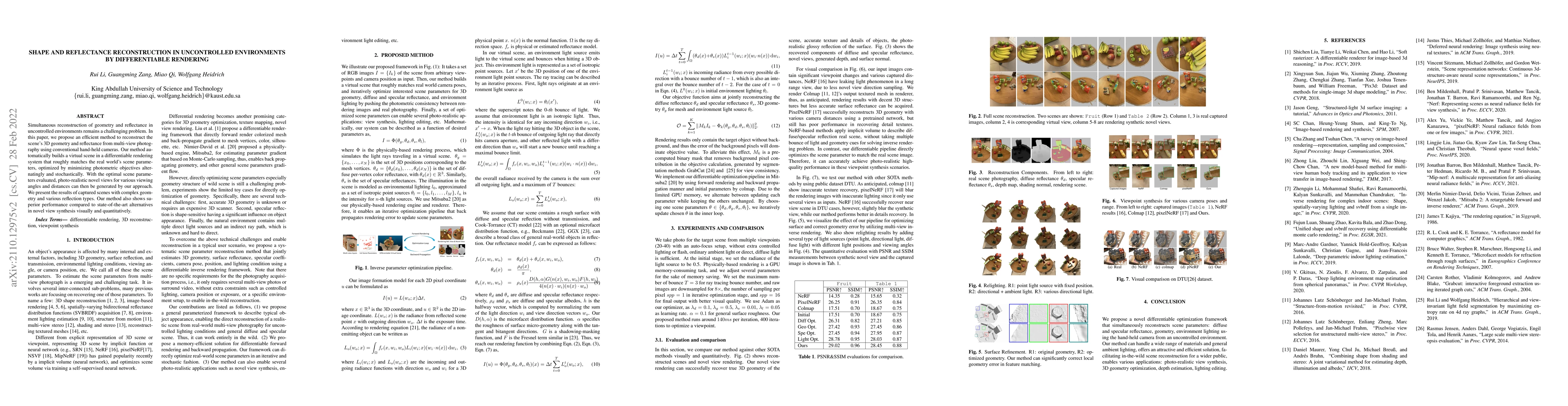 Thumbnail for Shape and Reflectance Reconstruction in Uncontrolled Environments by
  Differentiable Rendering
