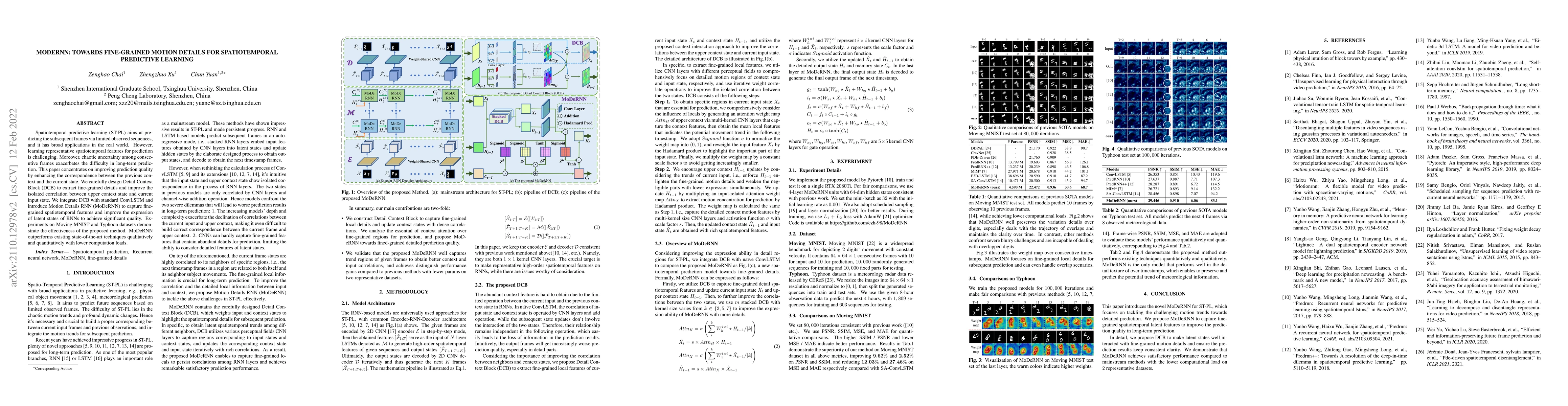 Thumbnail for MoDeRNN: Towards Fine-grained Motion Details for Spatiotemporal
  Predictive Learning