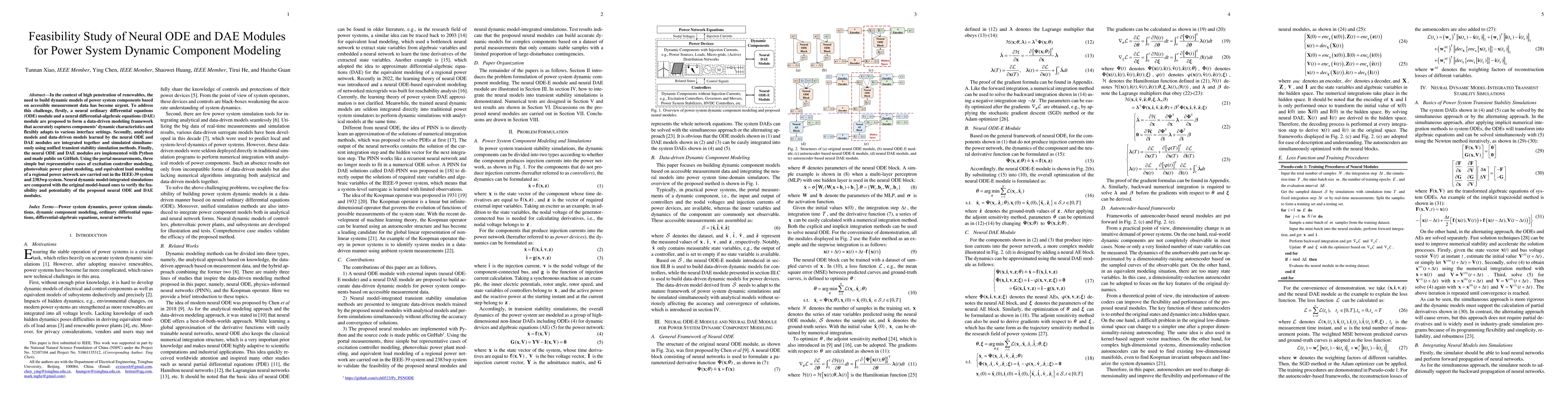 Thumbnail for Feasibility Study of Neural ODE and DAE Modules for Power System Dynamic
  Component Modeling