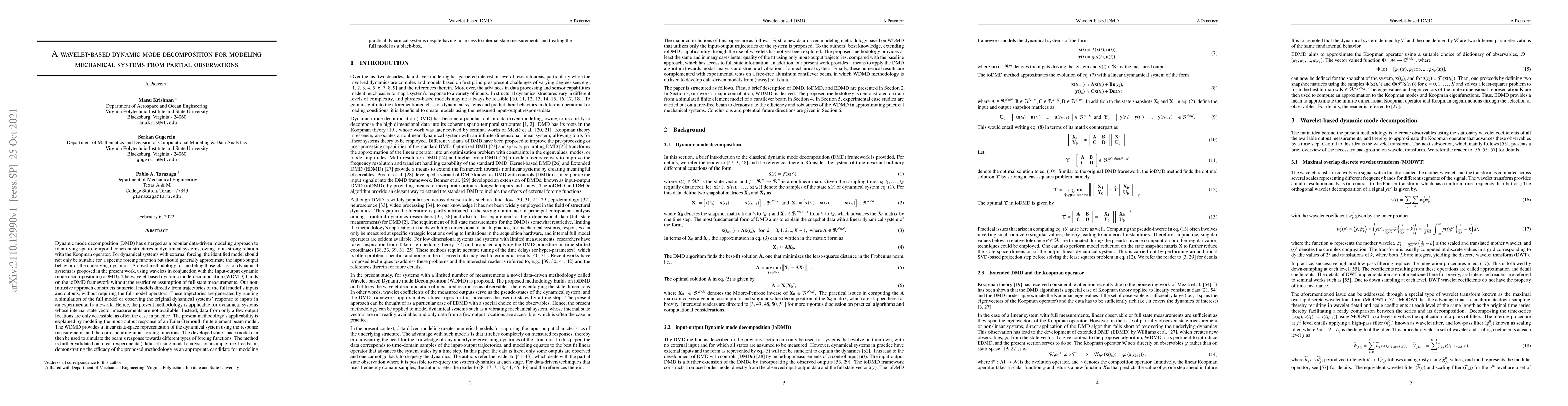 Thumbnail for A wavelet-based dynamic mode decomposition for modeling mechanical
  systems from partial observations