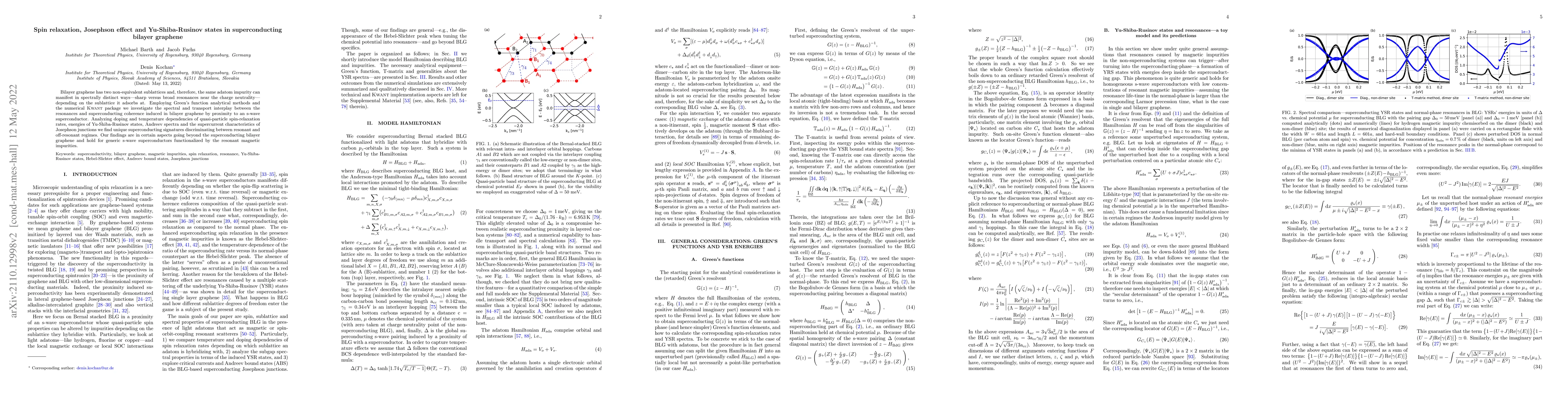 Thumbnail for Spin relaxation, Josephson effect and Yu-Shiba-Rusinov states in
  superconducting bilayer graphene