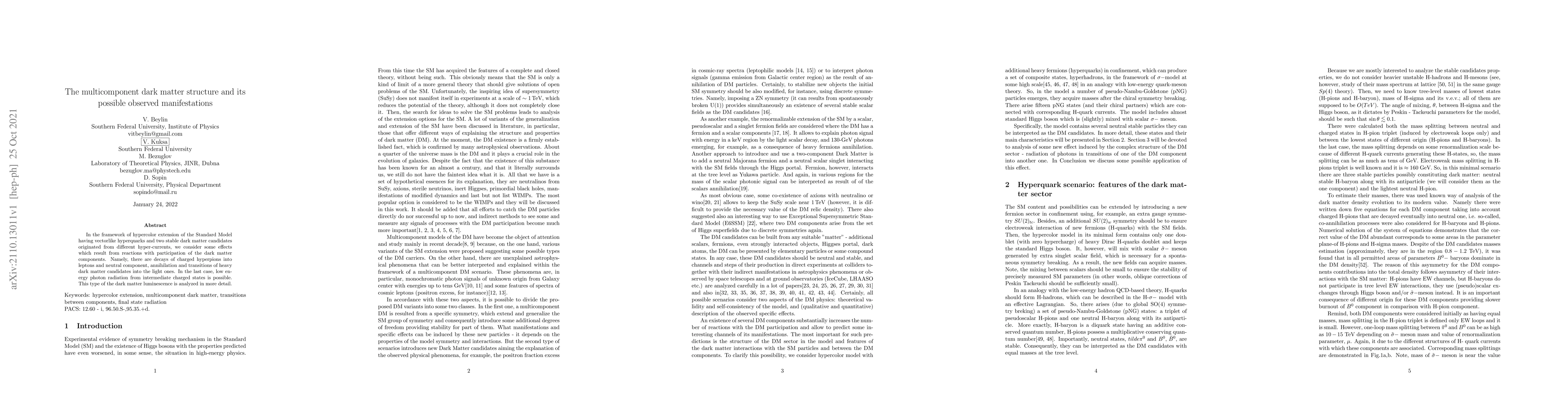 Thumbnail for The multicomponent dark matter structure and its possible observed
  manifestations