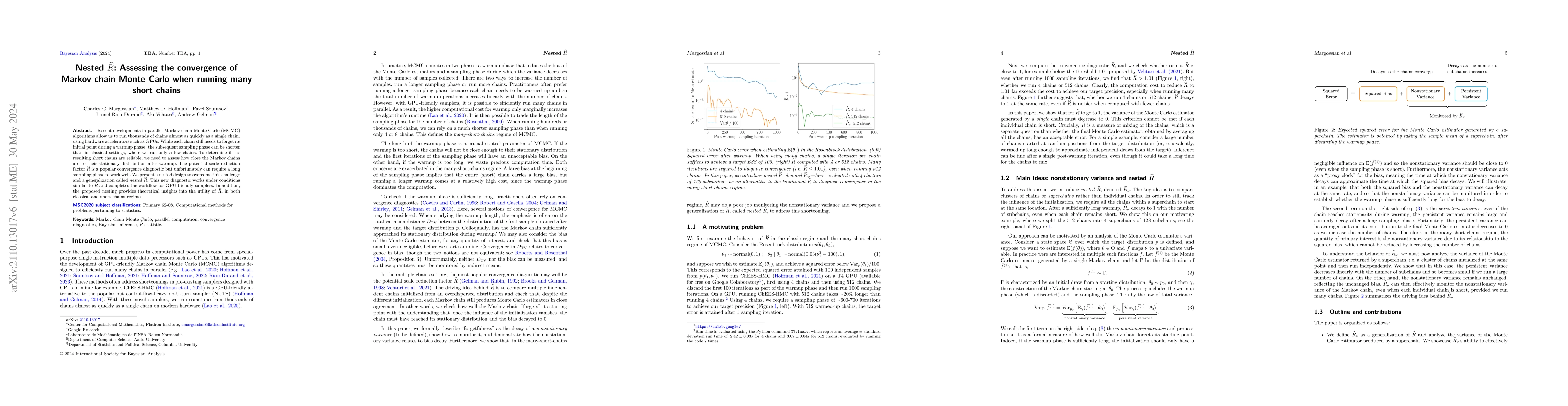 Thumbnail for Nested $\hat R$: Assessing the convergence of Markov chain Monte Carlo
  when running many short chains