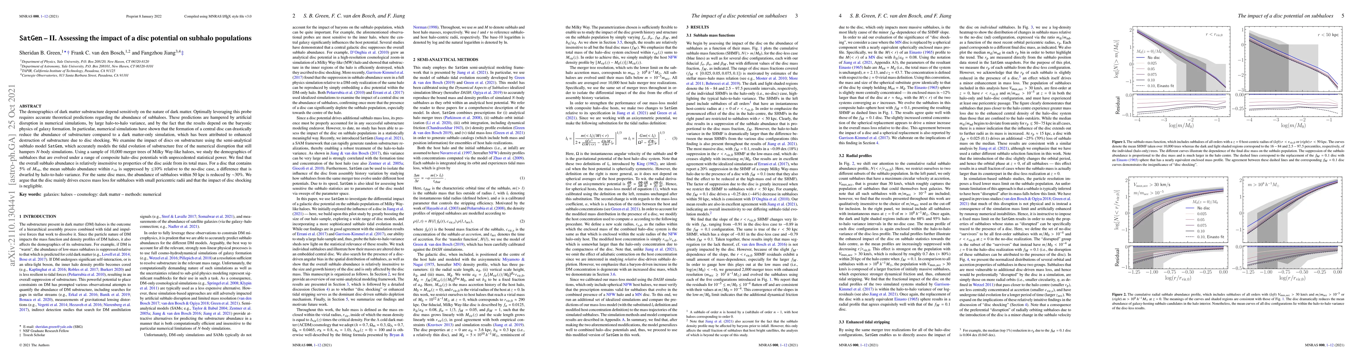 Thumbnail for SatGen -- II. Assessing the impact of a disc potential on subhalo
  populations