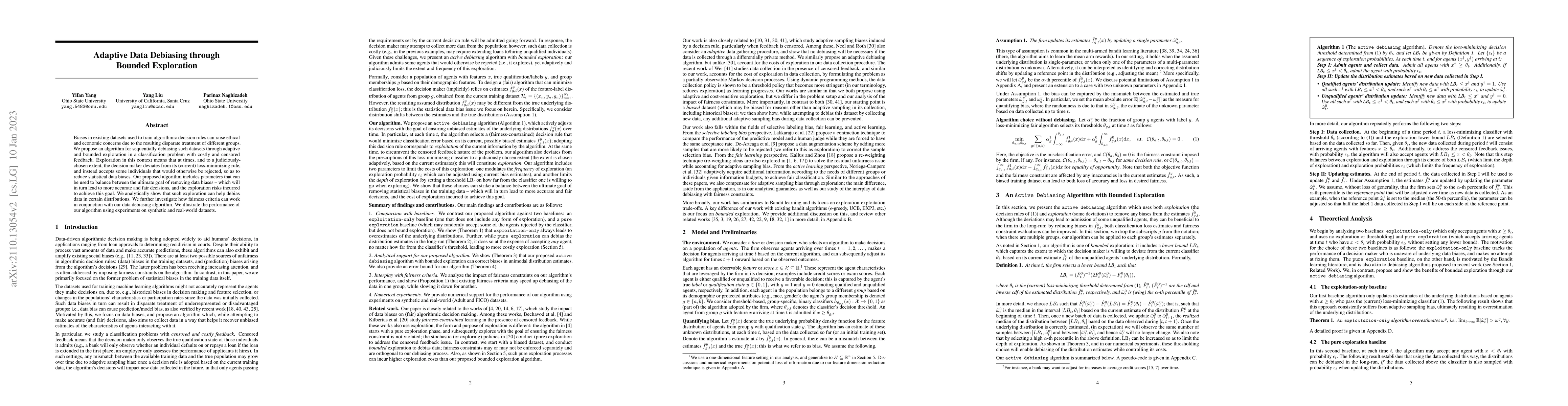 Thumbnail for Adaptive Data Debiasing through Bounded Exploration
