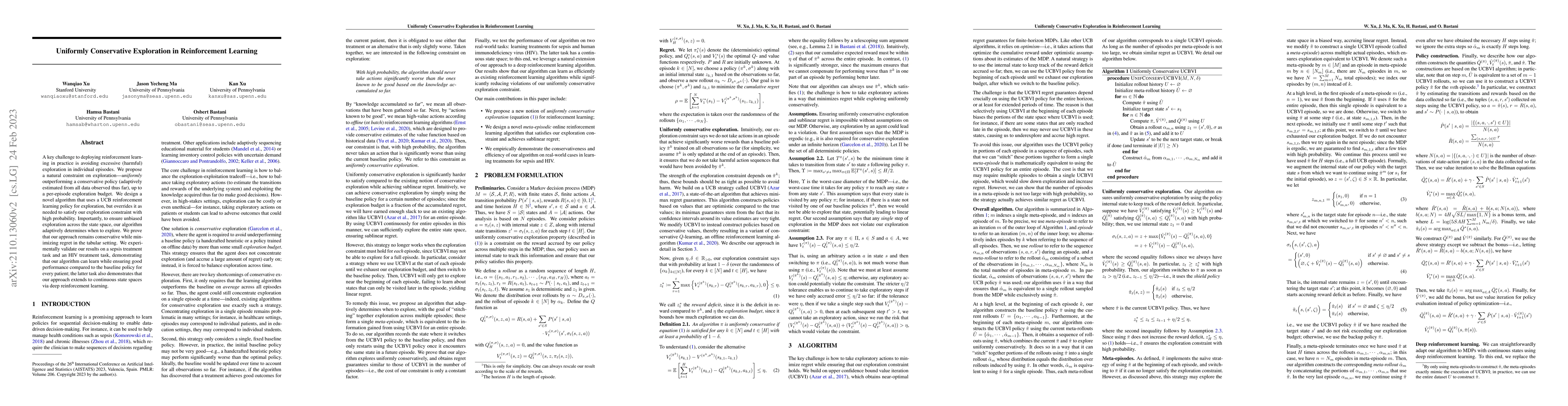 Thumbnail for Uniformly Conservative Exploration in Reinforcement Learning