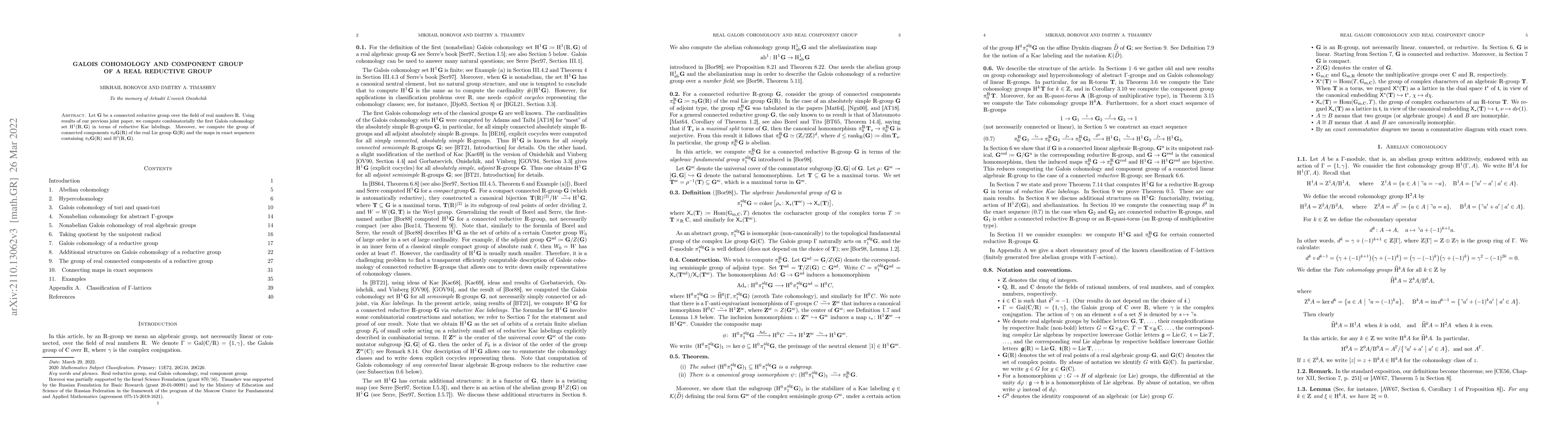 Thumbnail for Galois cohomology and component group of a real reductive group