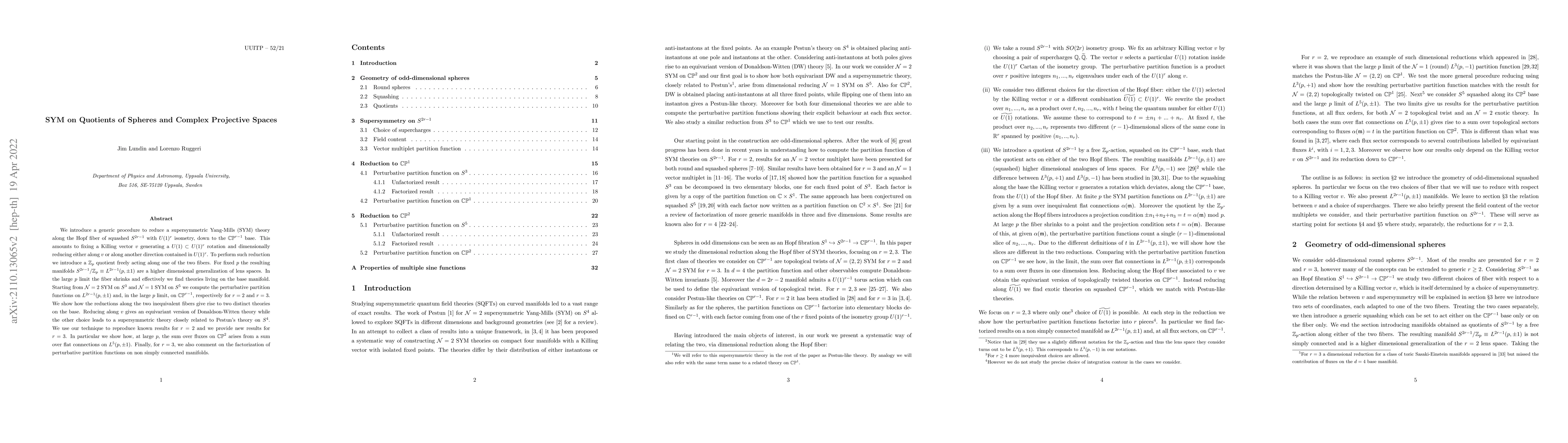 Thumbnail for SYM on Quotients of Spheres and Complex Projective Spaces