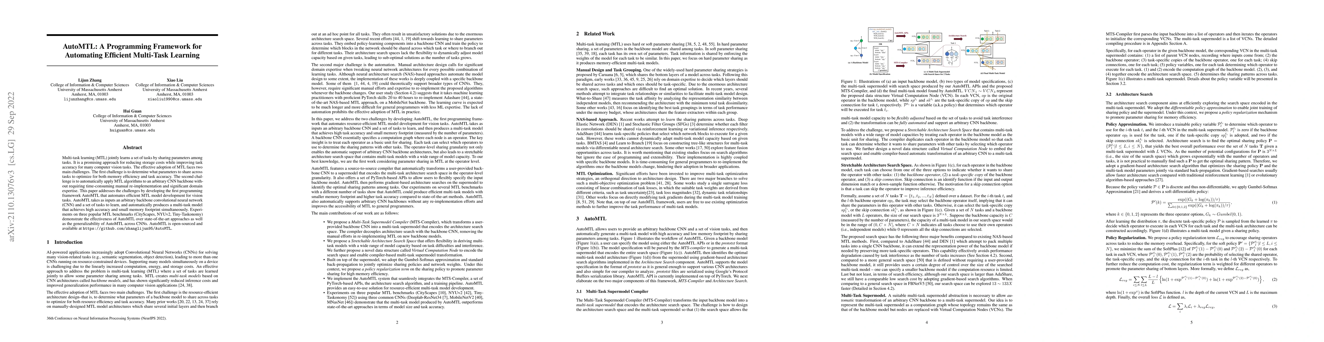 Thumbnail for AutoMTL: A Programming Framework for Automating Efficient Multi-Task
  Learning