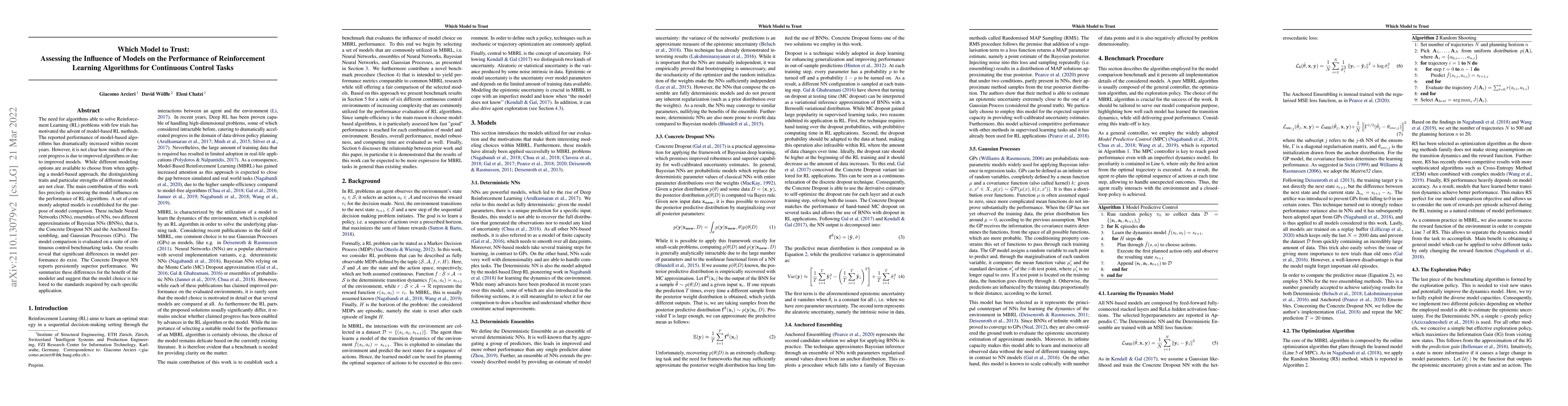 Thumbnail for Which Model to Trust: Assessing the Influence of Models on the
  Performance of Reinforcement Learning Algorithms for Continuous Control Tasks