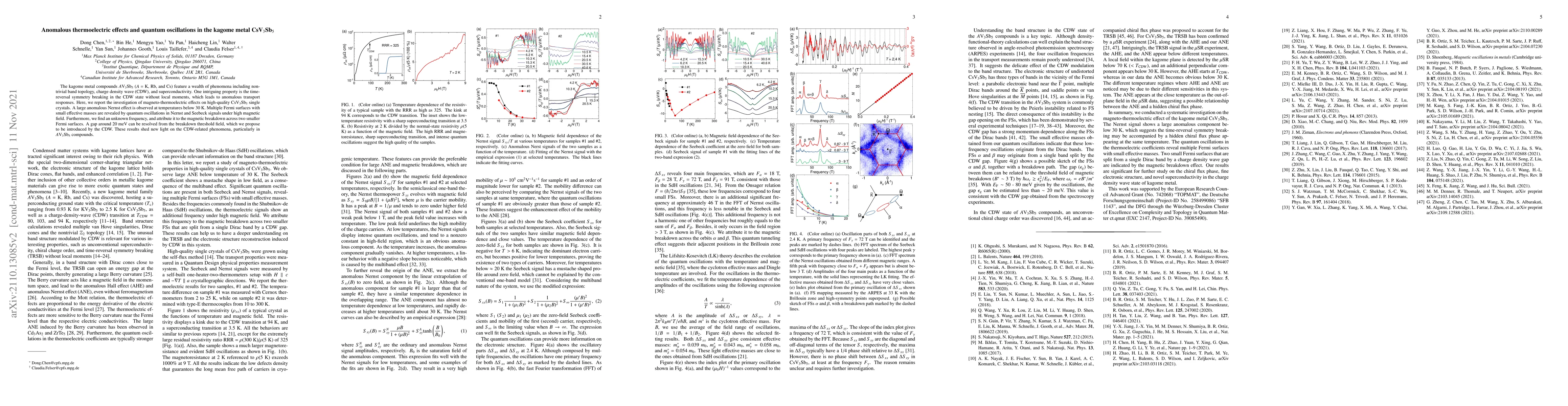 Thumbnail for Anomalous thermoelectric effects and quantum oscillations in the kagome
  metal CsV$_3$Sb$_5$