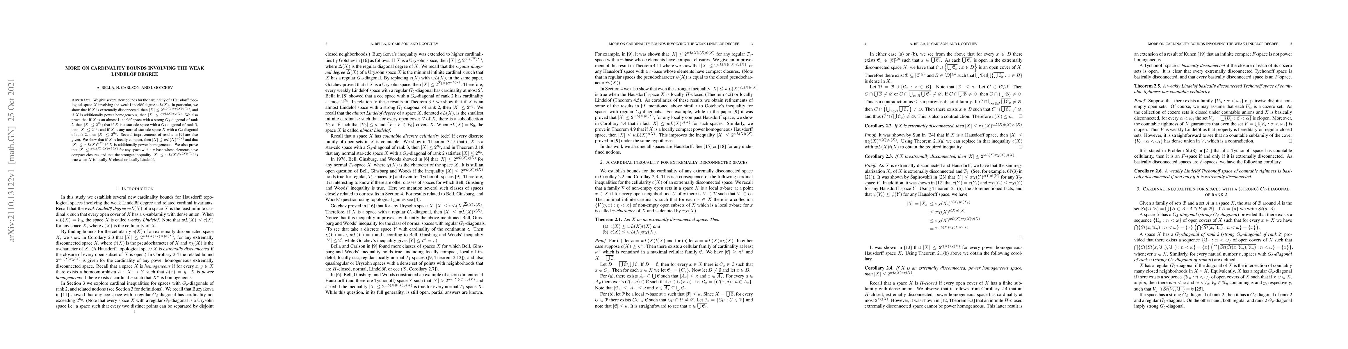 Thumbnail for More on Cardinality Bounds Involving the Weak Lindel\"of degree