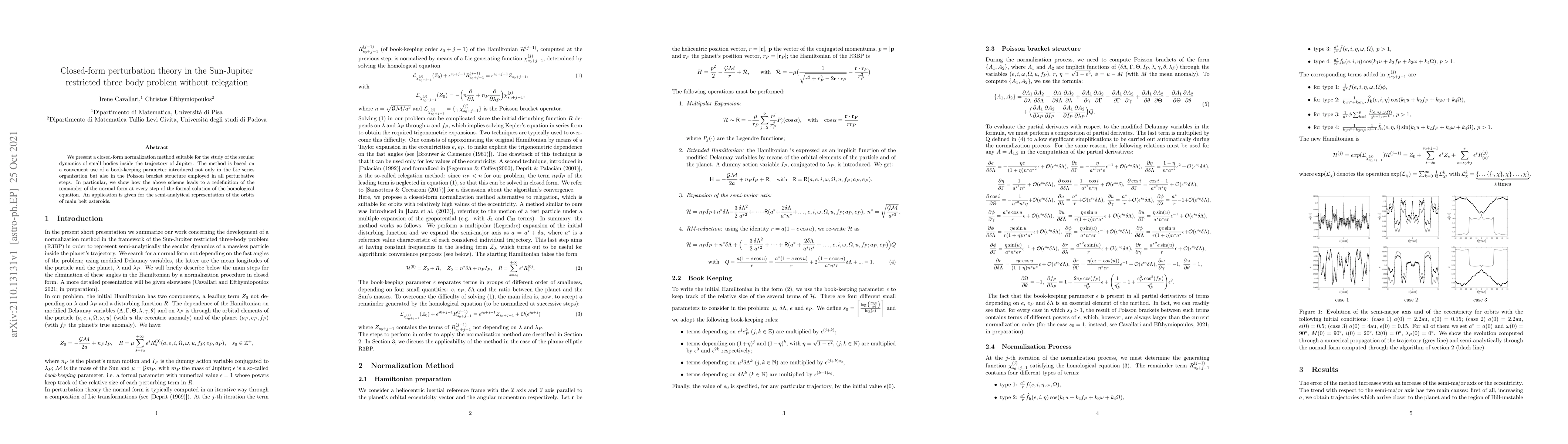 Thumbnail for Closed-form perturbation theory in the Sun-Jupiter restricted three body
  problem without relegation