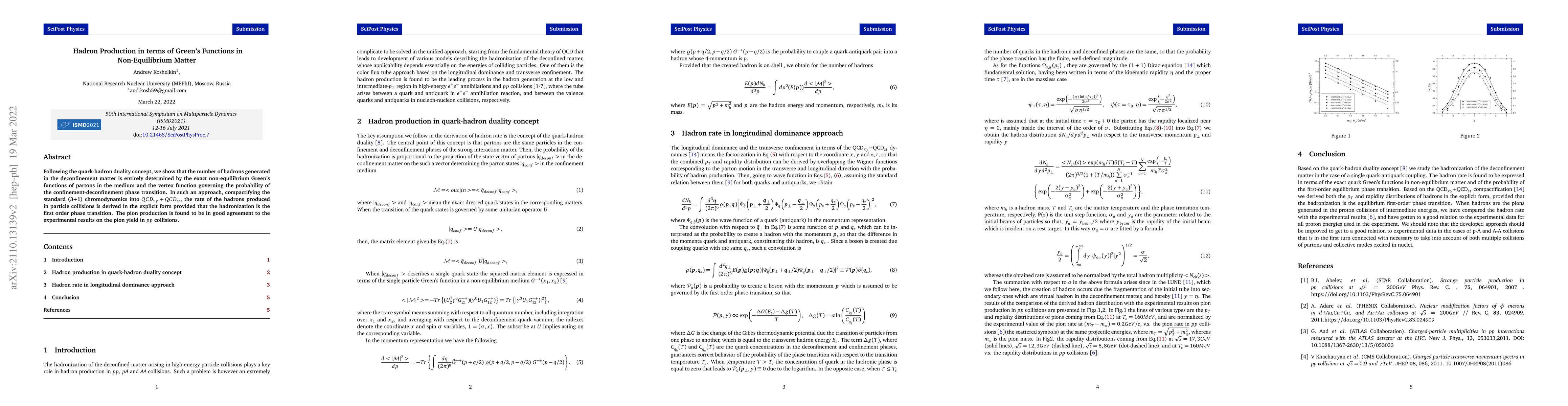 Thumbnail for Hadron Production in terms of Green's Functions in Non-Equilibrium
  Matter