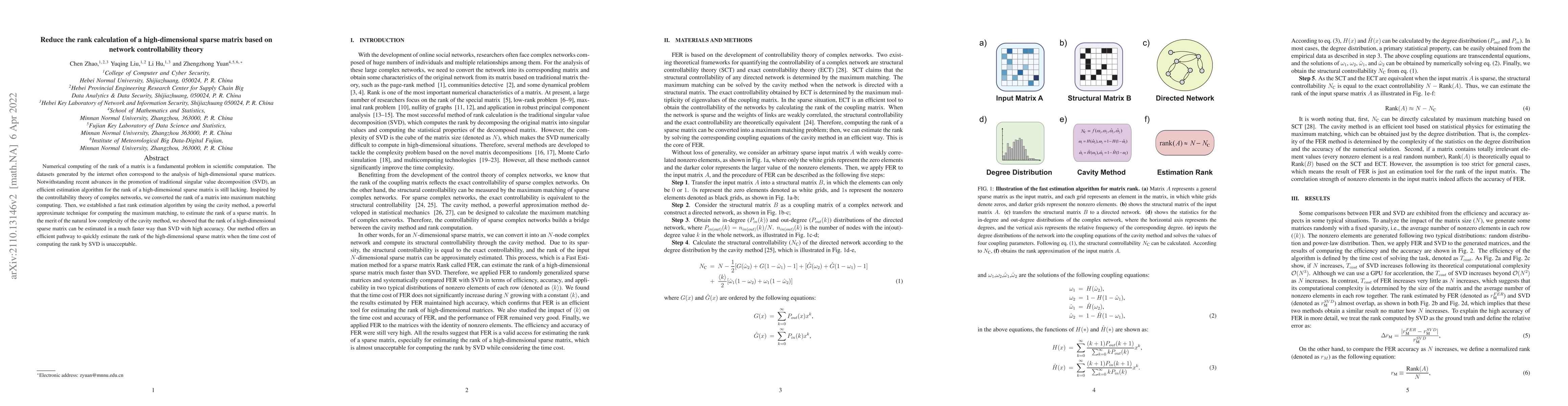 Thumbnail for Reduce the rank calculation of a high-dimensional sparse matrix based on
  network controllability theory