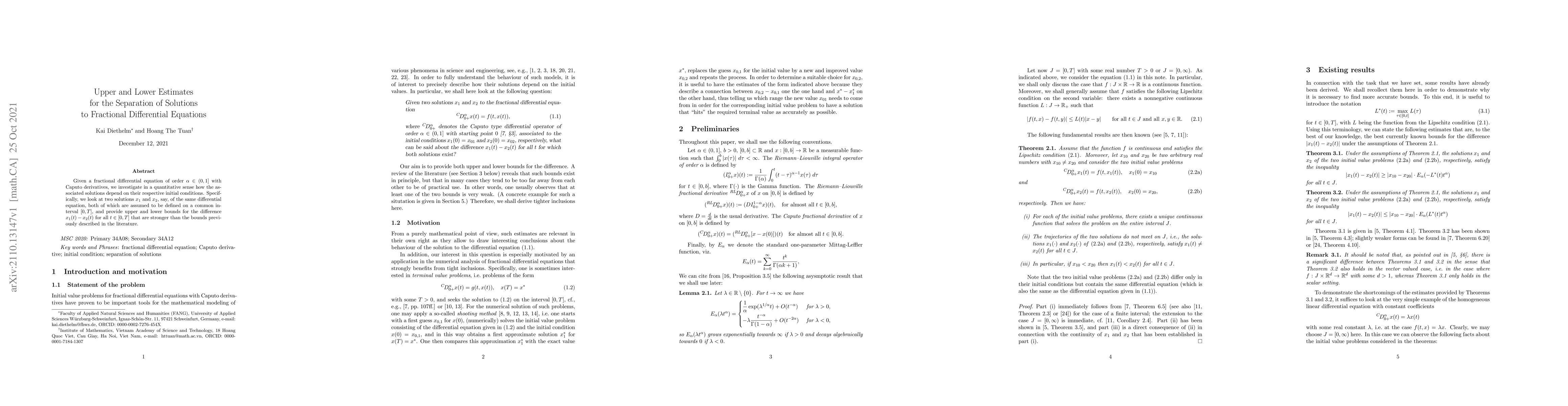 Thumbnail for Upper and lower estimates for the separation of solutions to fractional
  differential equations