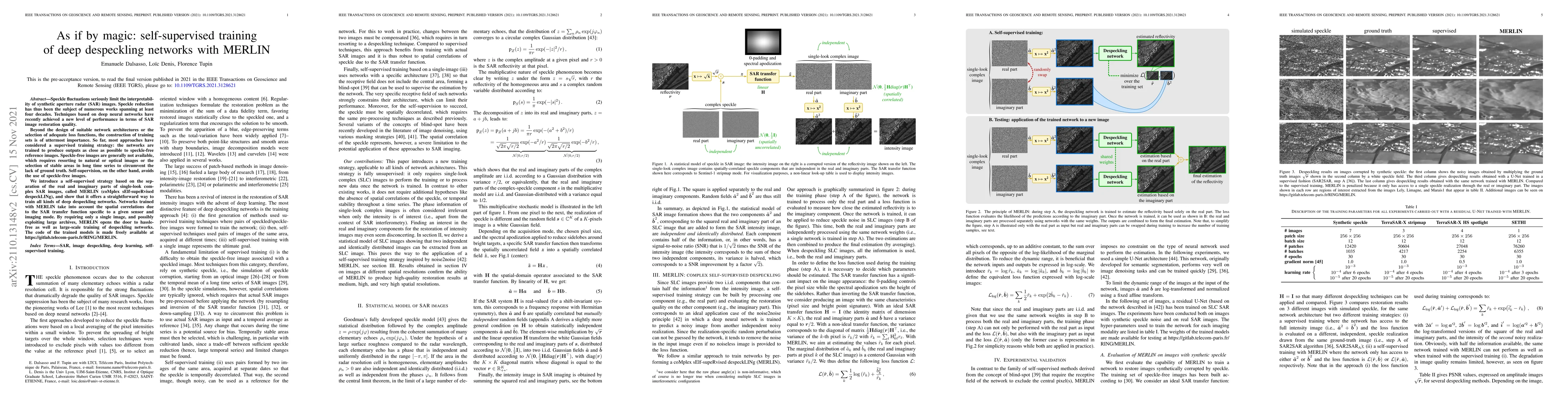 Thumbnail for As if by magic: self-supervised training of deep despeckling networks
  with MERLIN