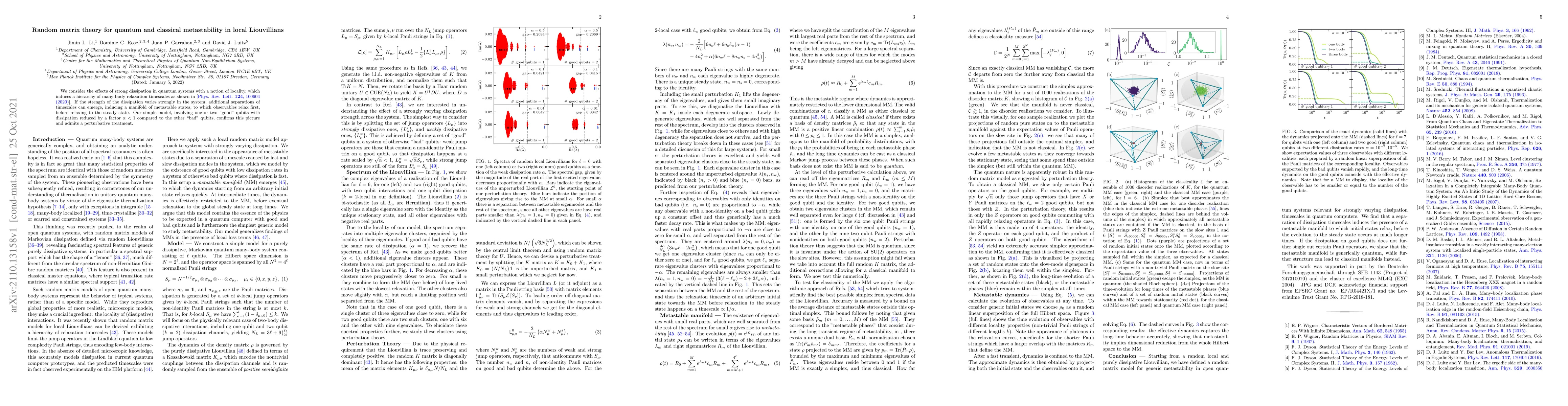 Thumbnail for Random matrix theory for quantum and classical metastability in local
  Liouvillians