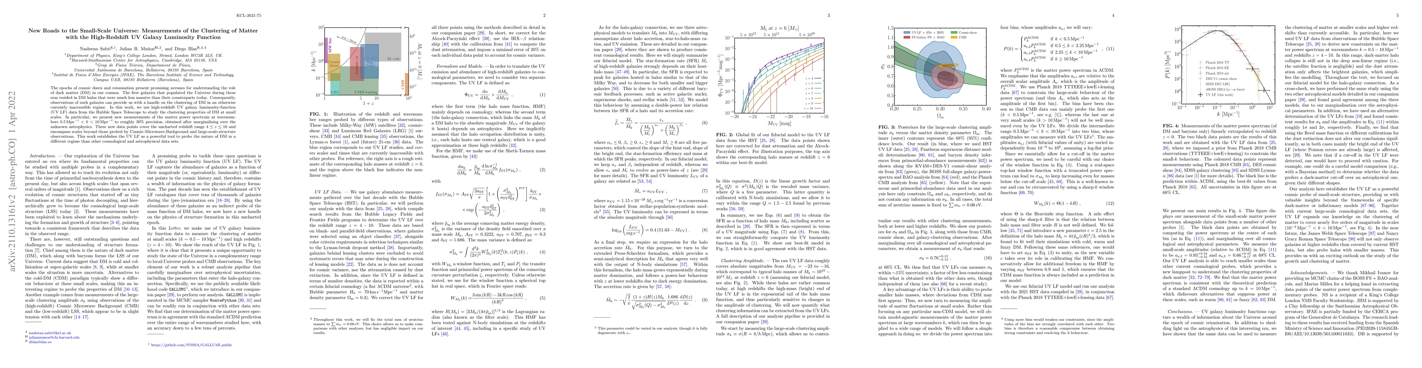 Thumbnail for New Roads to the Small-Scale Universe: Measurements of the Clustering of
  Matter with the High-Redshift UV Galaxy Luminosity Function