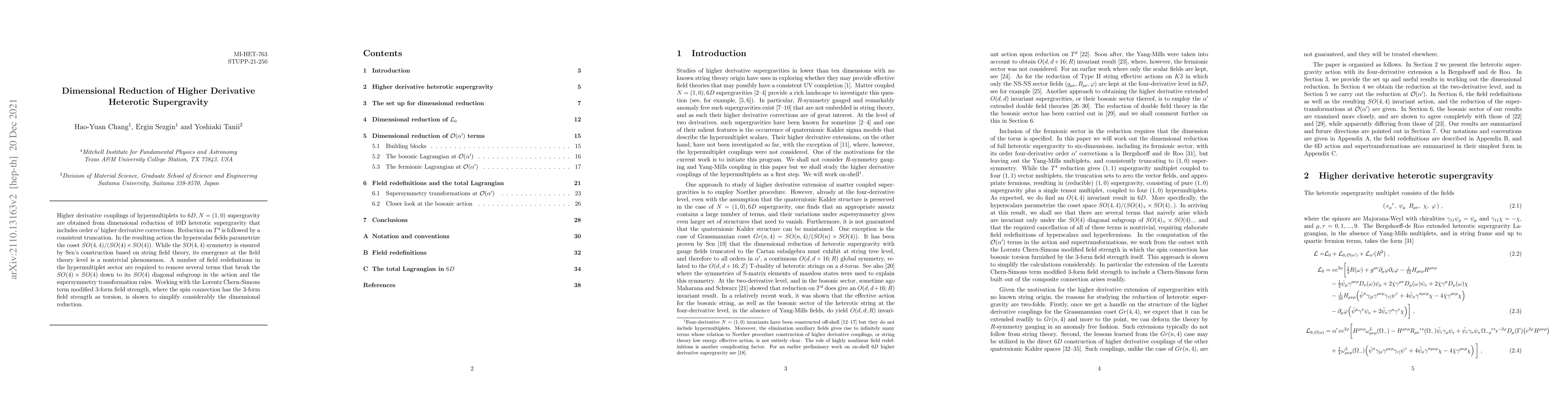 Thumbnail for Dimensional reduction of higher derivative heterotic supergravity