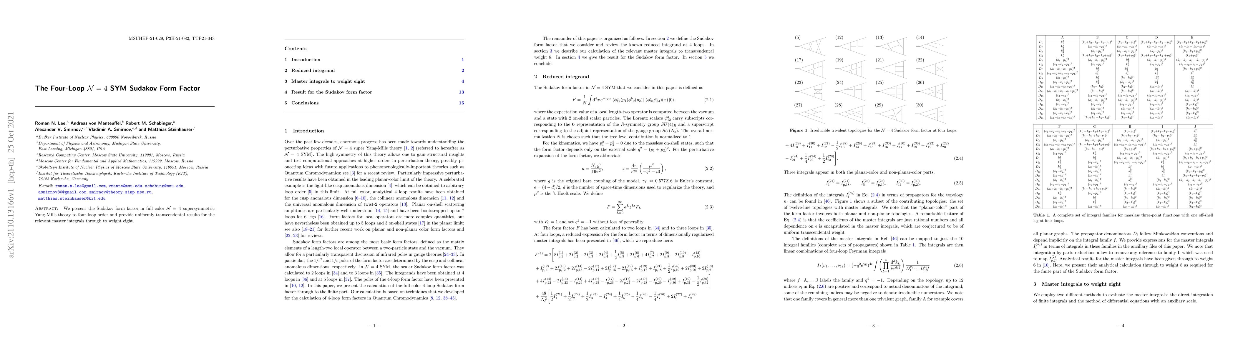 Thumbnail for The Four-Loop $\mathcal{N}=4$ SYM Sudakov Form Factor