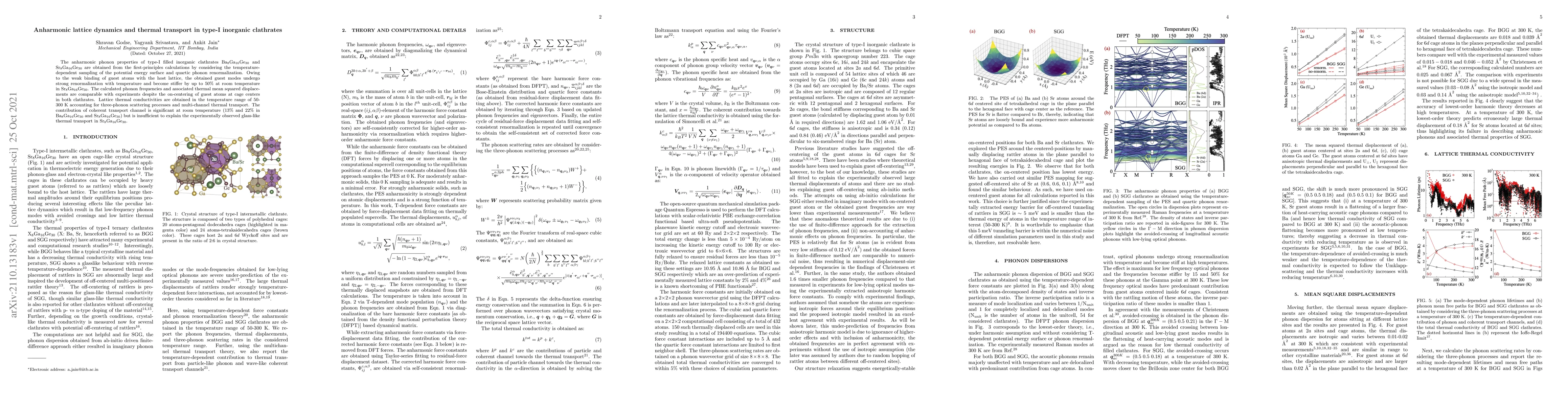 Thumbnail for Anharmonic lattice dynamics and thermal transport in type-I inorganic
  clathrates