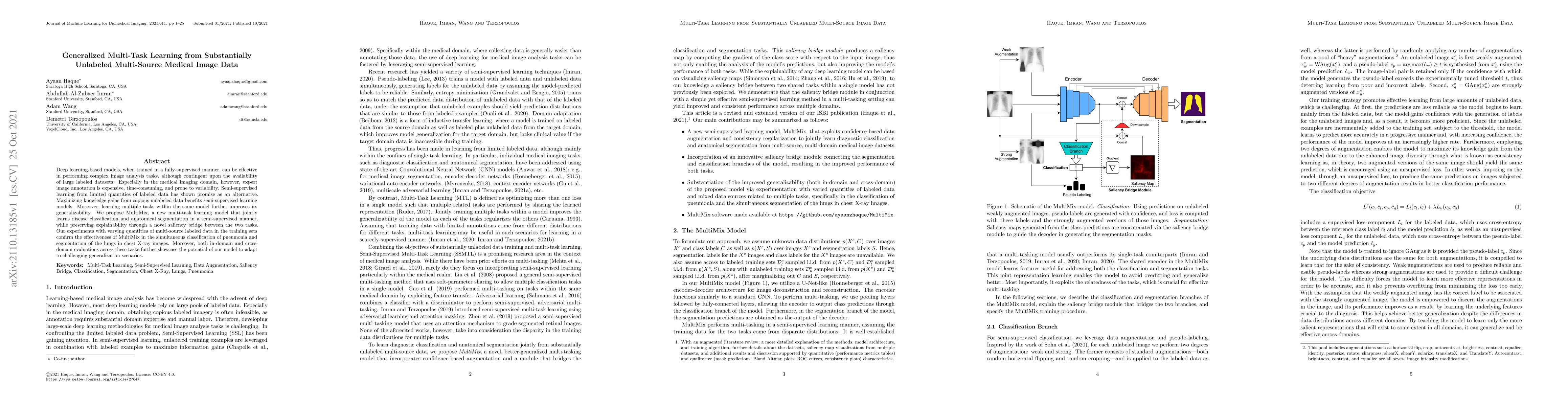 Thumbnail for Generalized Multi-Task Learning from Substantially Unlabeled
  Multi-Source Medical Image Data