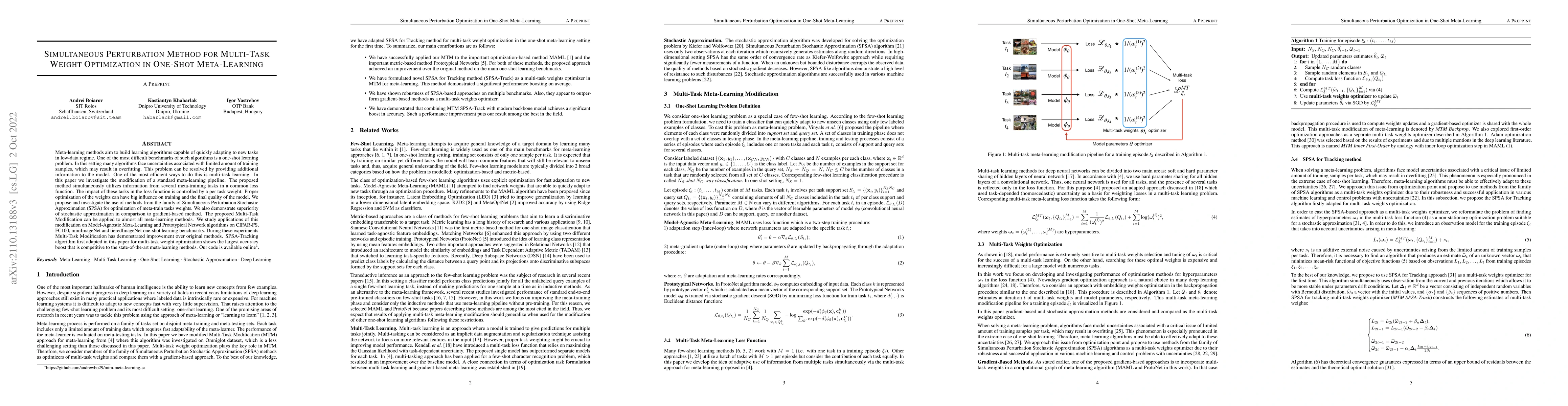 Thumbnail for Simultaneous Perturbation Method for Multi-Task Weight Optimization in
  One-Shot Meta-Learning
