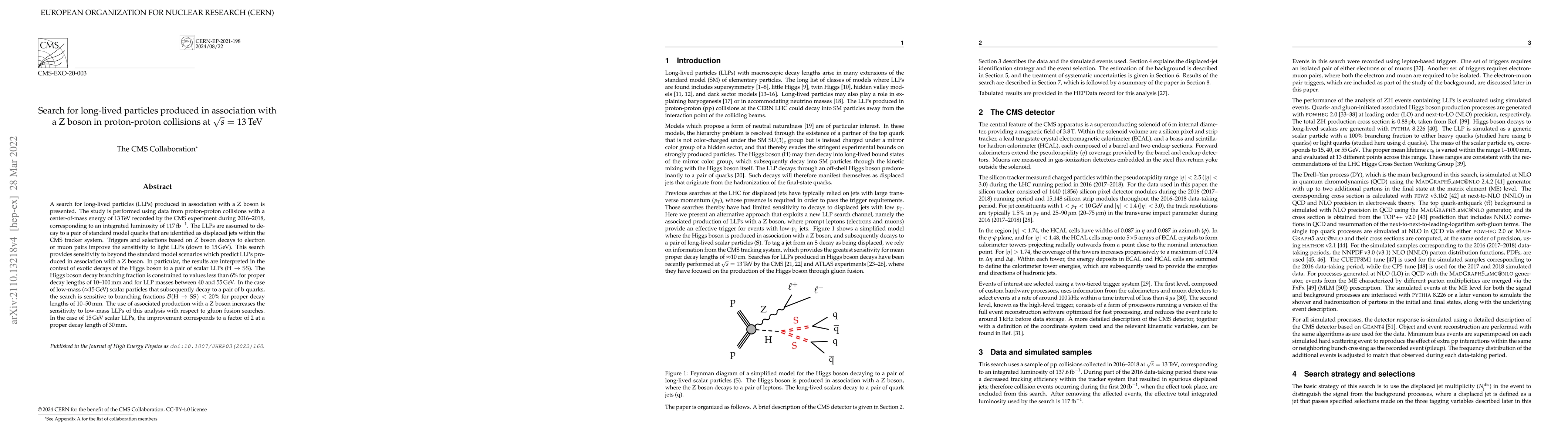 Thumbnail for Search for long-lived particles produced in association with a Z boson
  in proton-proton collisions at $\sqrt{s}$ = 13 TeV