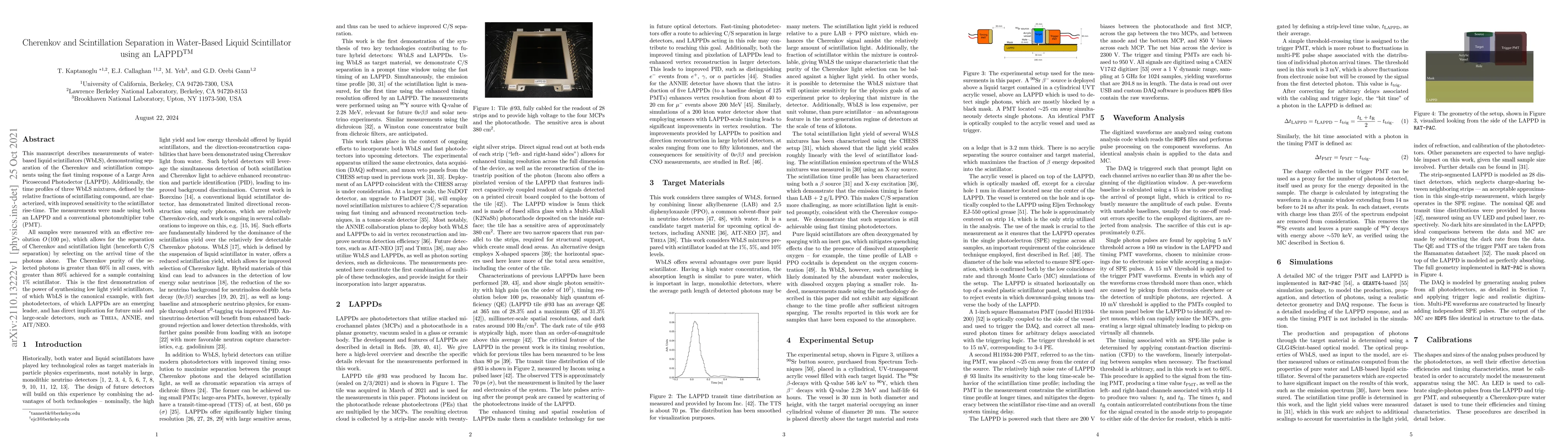 Thumbnail for Cherenkov and Scintillation Separation in Water-Based Liquid
  Scintillator using an LAPPD