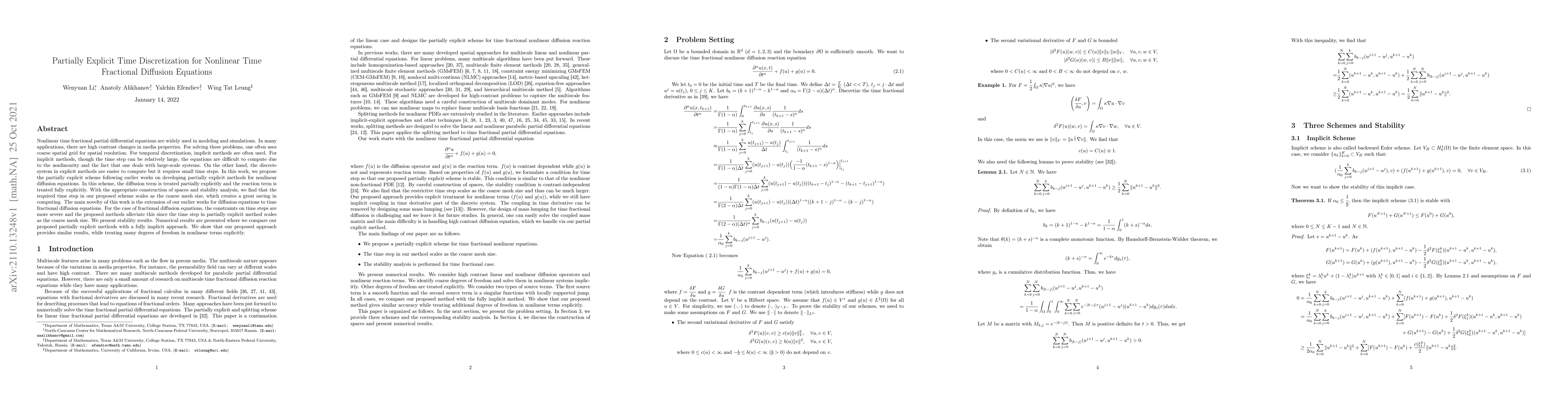 Thumbnail for Partially Explicit Time Discretization for Nonlinear Time Fractional
  Diffusion Equations