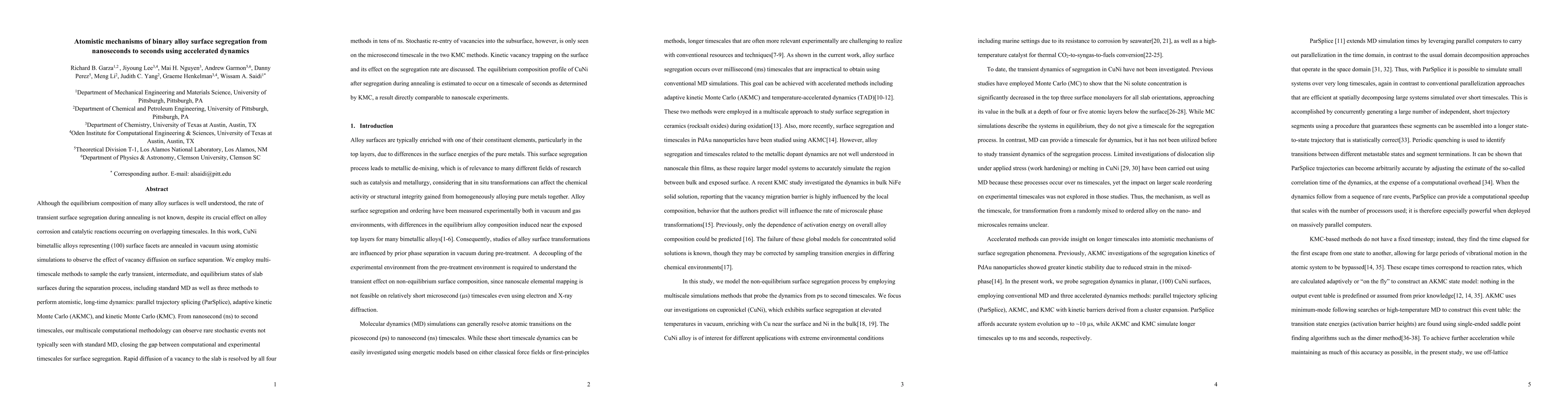 Thumbnail for Atomistic mechanisms of binary alloy surface segregation from
  nanoseconds to seconds using accelerated dynamics