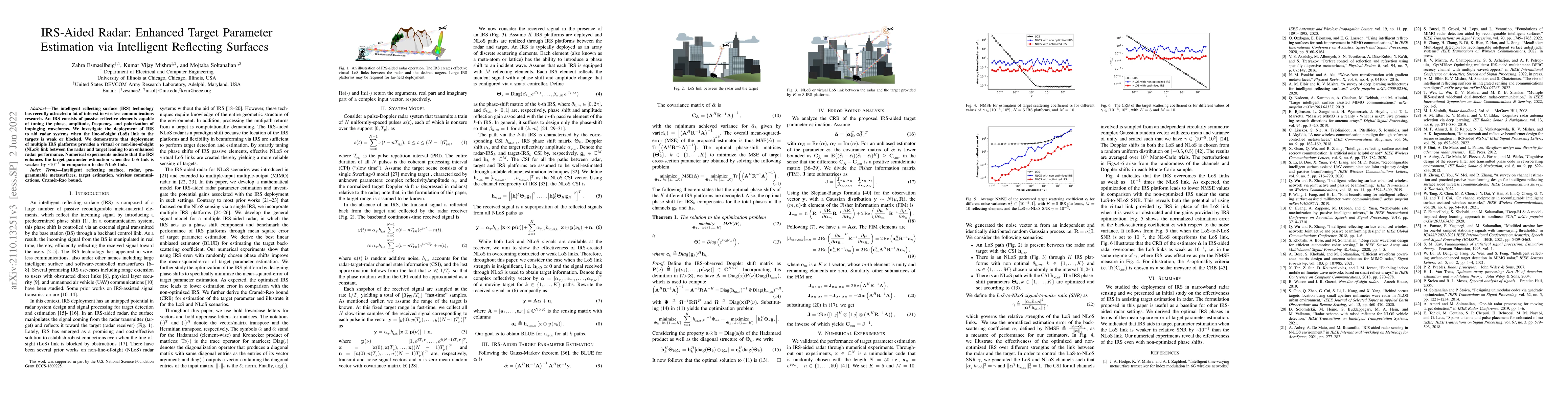 Thumbnail for IRS-Aided Radar: Enhanced Target Parameter Estimation via Intelligent
  Reflecting Surfaces
