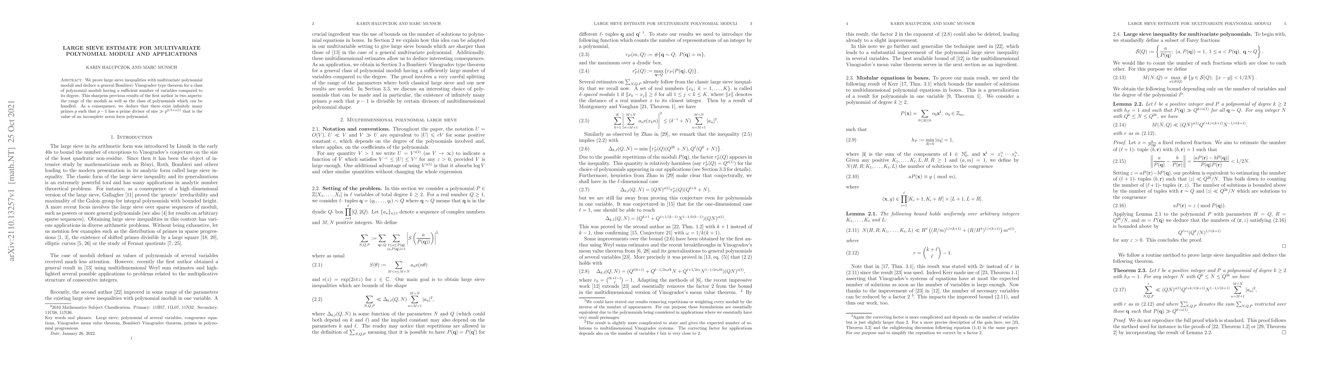 Thumbnail for Large sieve estimate for multivariate polynomial moduli and applications